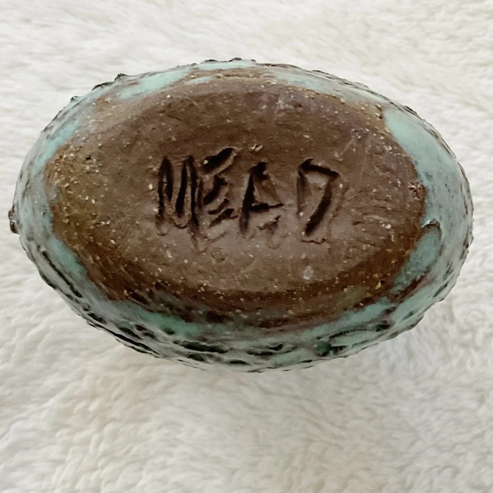 Signed Studio Pottery Bud Vase Pair Turquoise Drip Glaze Handmade